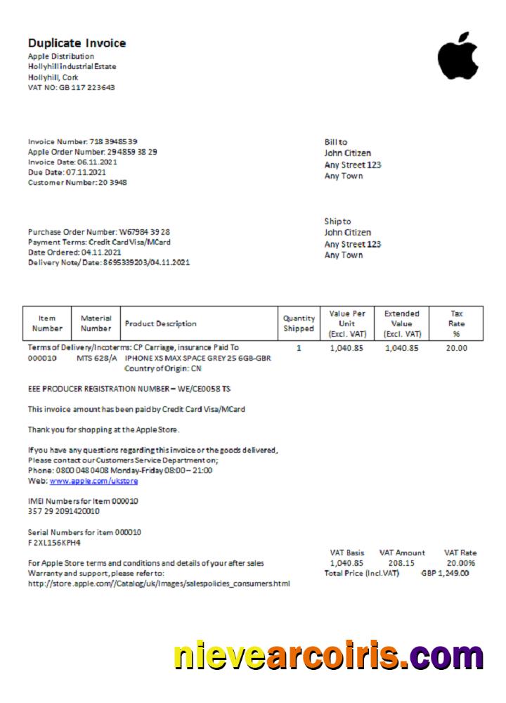 USA Apple invoice